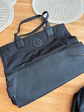 Tory Burch Black Nylon Messenger Bag with Leather Trim